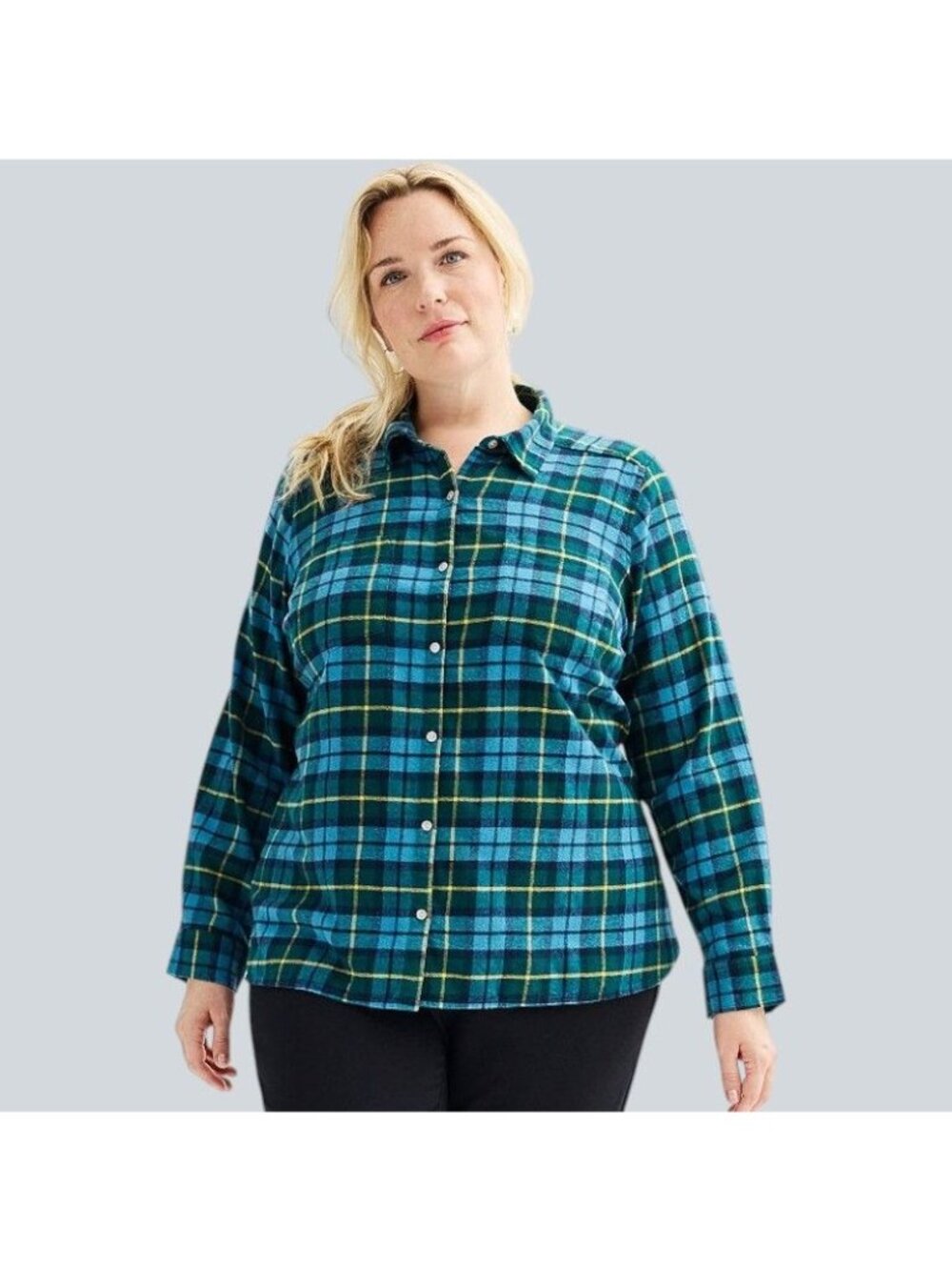 Croft & Barrow Plus Size 1X New Flannel Plaid Blue Button Down Extra Soft Shirt - Picture 4 of 7